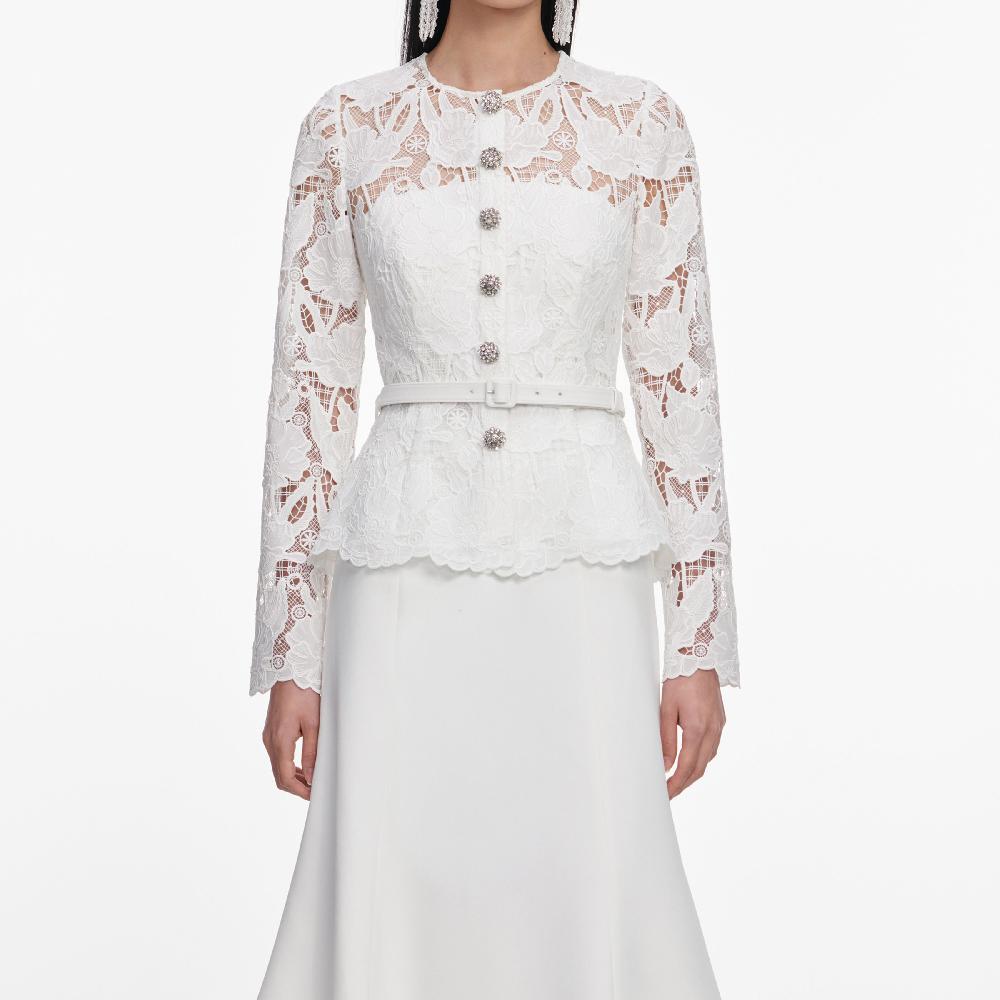 Self Portrait White Lace Crepe Midi Dress CLOTHING