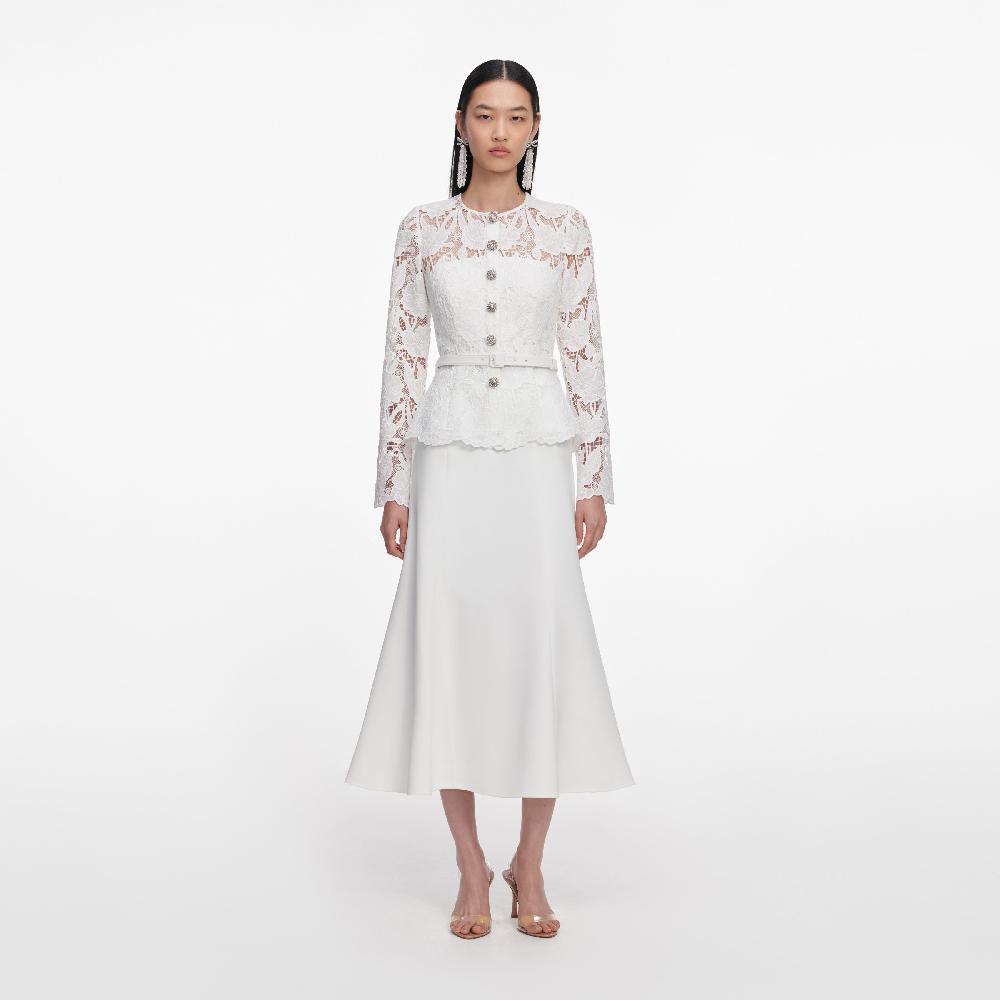 self portrait White Lace Crepe Midi Dress CLOTHING