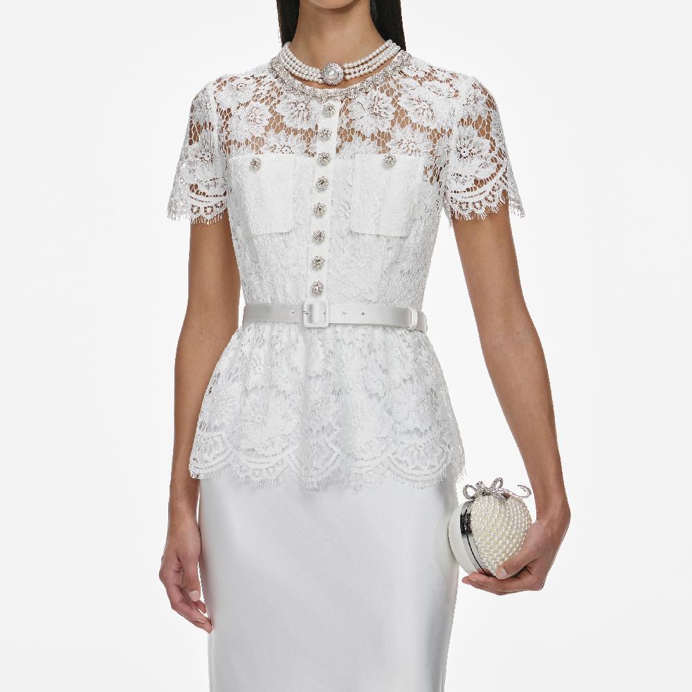 Self Portrait White Lace Satin Maxi Dress CLOTHING