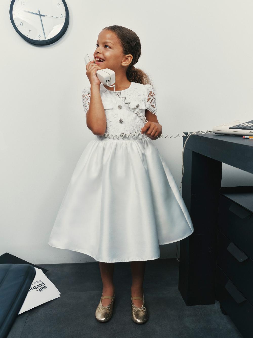 Self Portrait White Lace Taffeta Dress KIDS