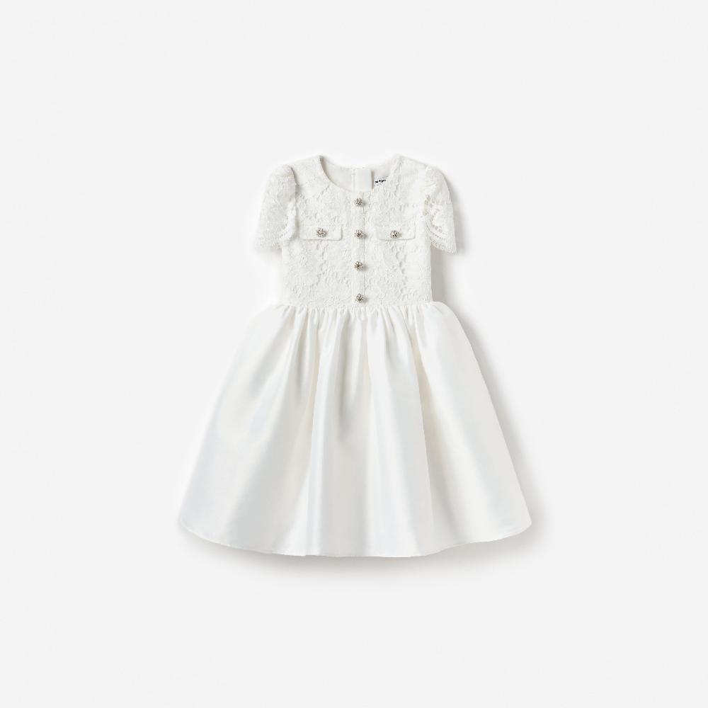 self portrait White Lace Taffeta Dress KIDS