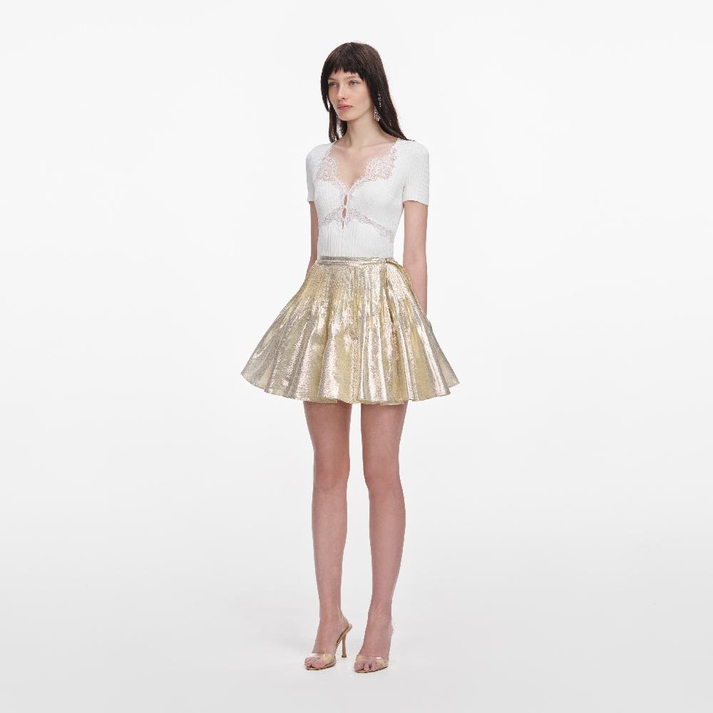 Self Portrait White Lace Trim Knit Top CLOTHING