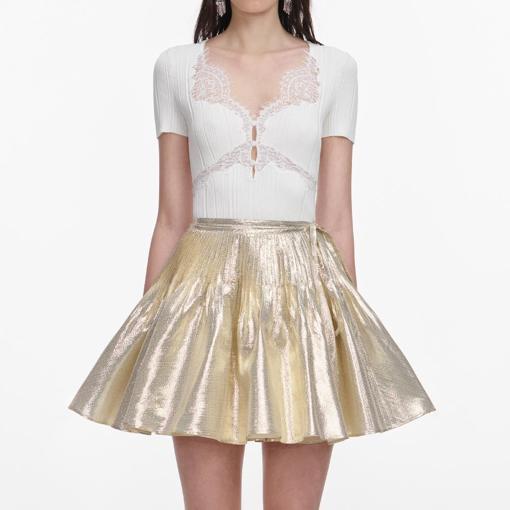 Self Portrait White Lace Trim Knit Top CLOTHING