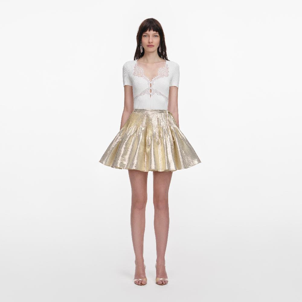 self portrait White Lace Trim Knit Top CLOTHING