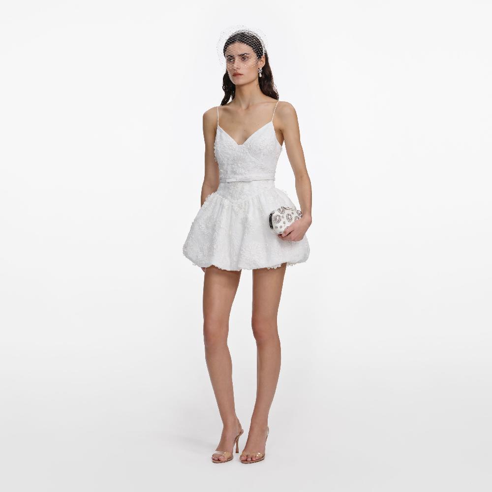 Self Portrait White Organza Mini Dress CLOTHING