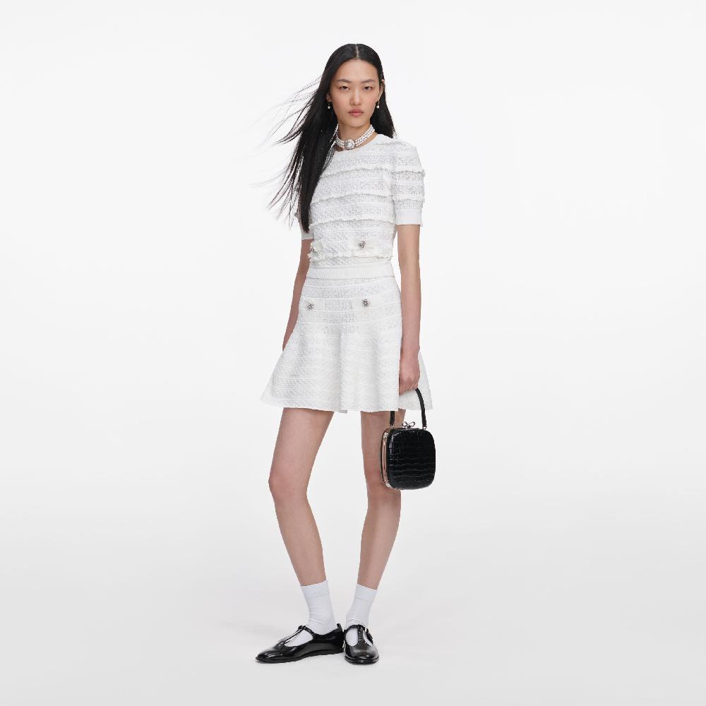 Self Portrait White Pointelle Knit Top CLOTHING