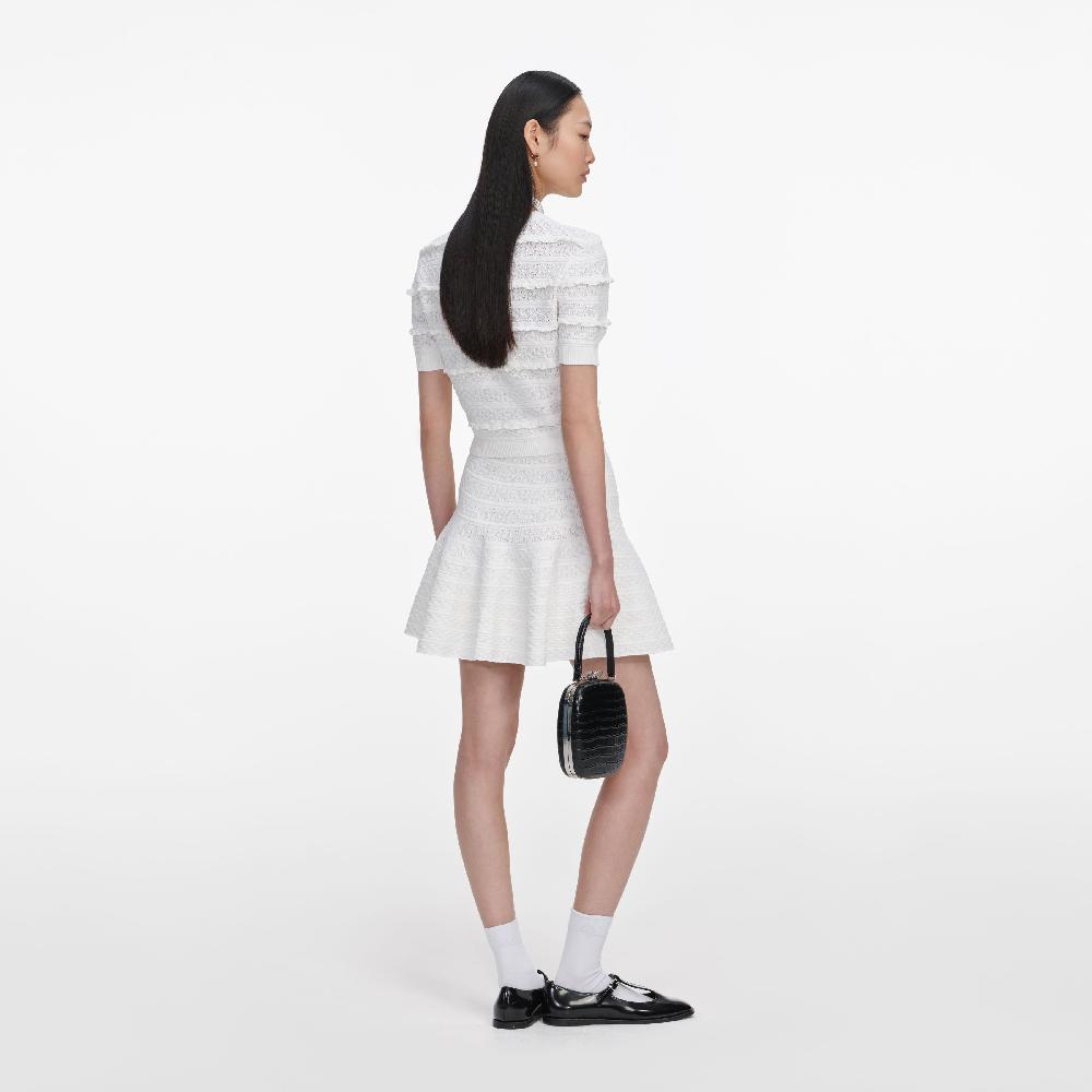 Self Portrait White Pointelle Knit Top CLOTHING