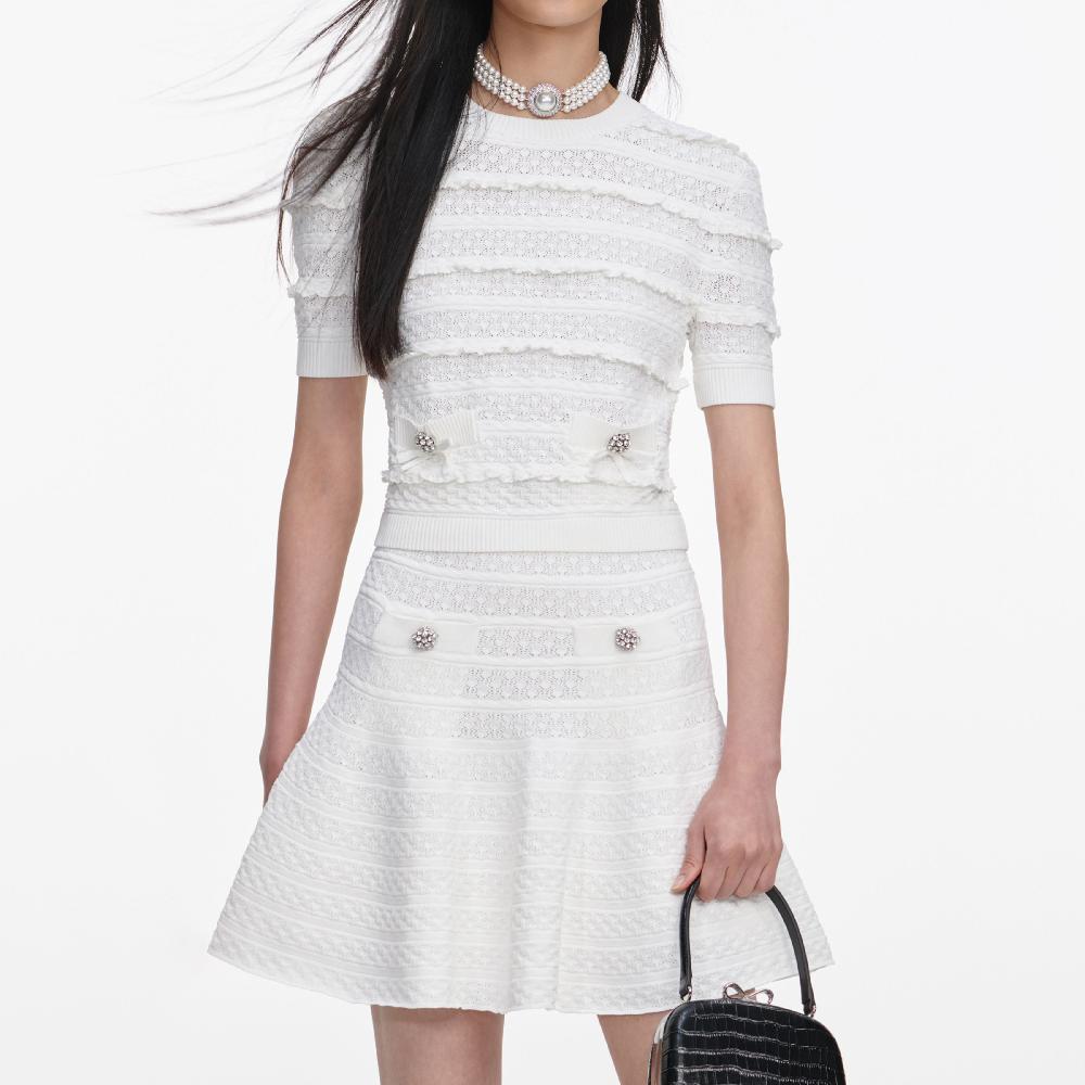 Self Portrait White Pointelle Knit Top CLOTHING