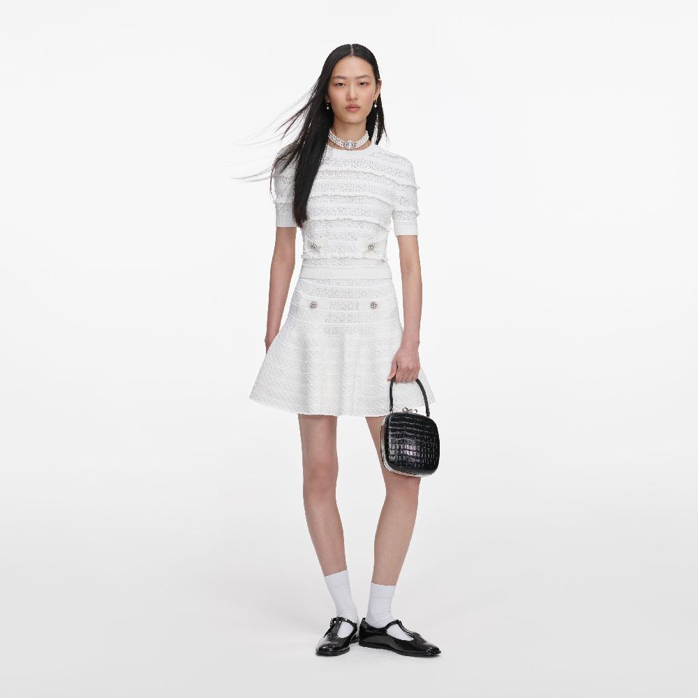 self portrait White Pointelle Knit Top CLOTHING