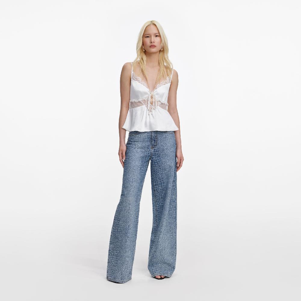 self portrait White Satin Lace Top CLOTHING