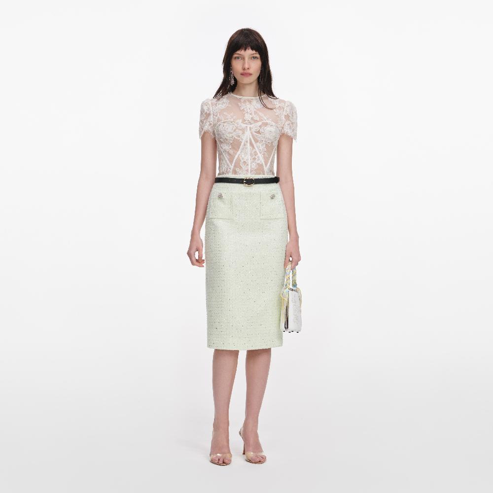 self portrait White Sequin Lace Top CLOTHING