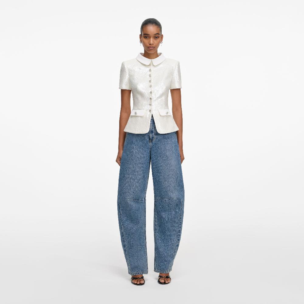 self portrait White Sequin Tailored Top CLOTHING