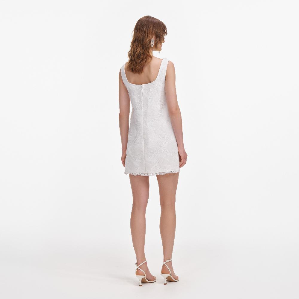 Self Portrait White Tulle Lace Mini Dress CLOTHING