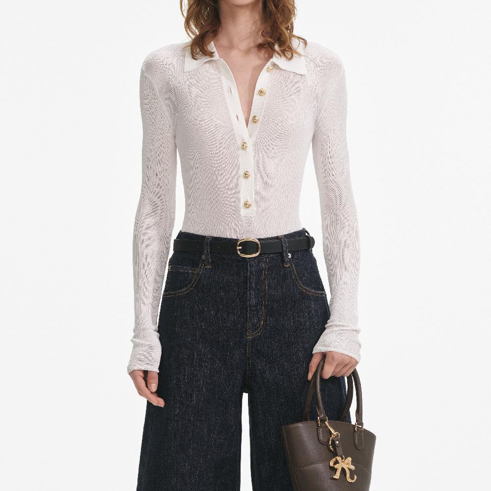 Self Portrait White Viscose Knit Bodysuit CLOTHING