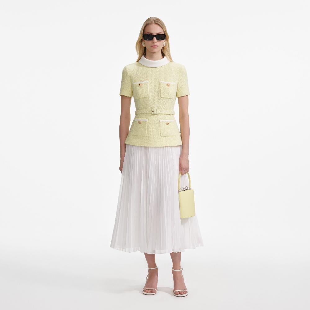 self portrait Yellow Boucle Midi Dress CLOTHING