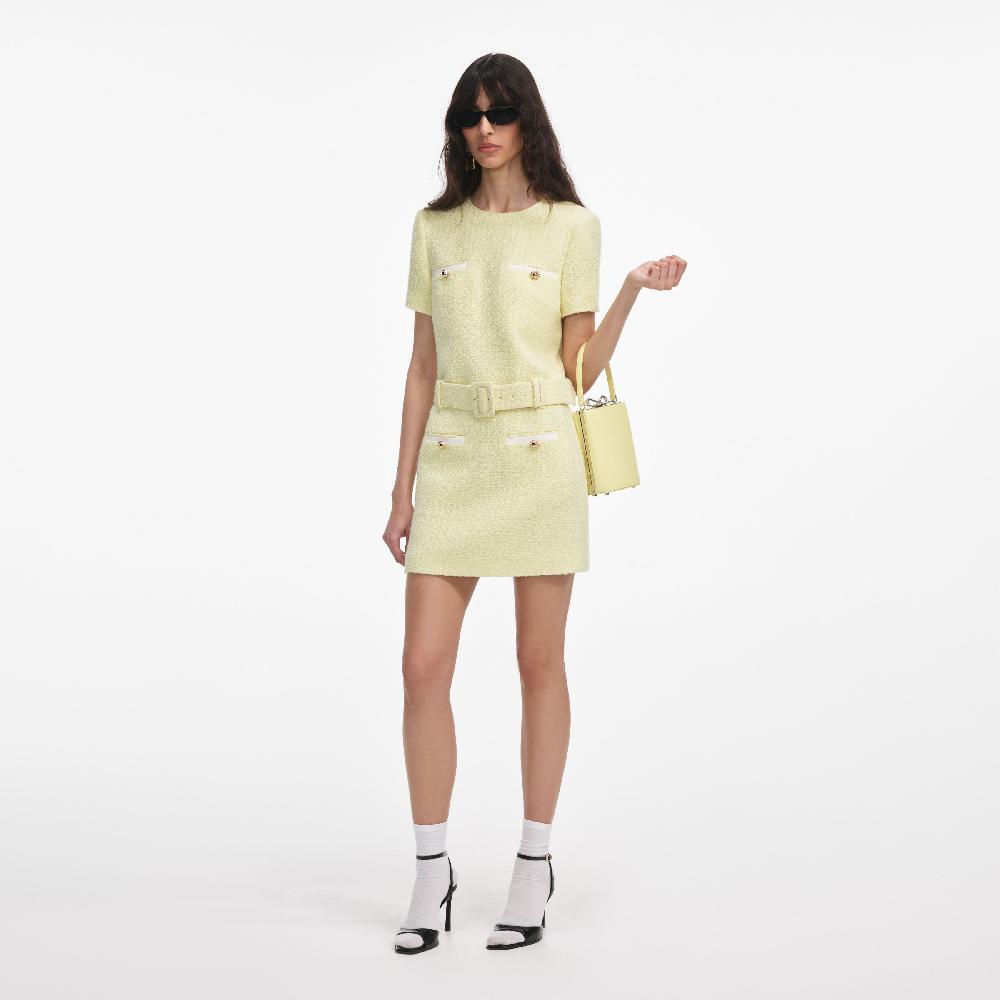 Self Portrait Yellow Boucle Mini Dress CLOTHING