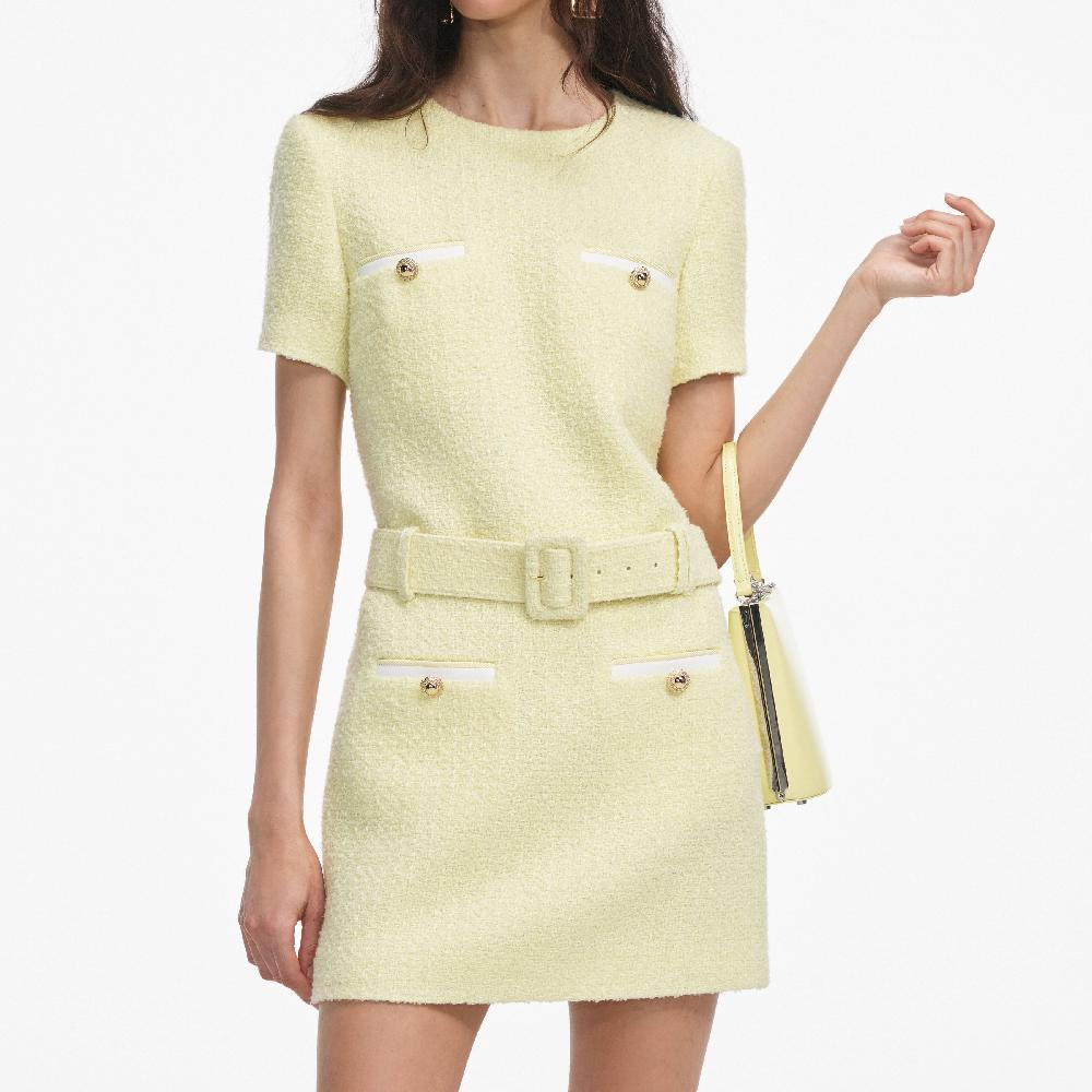 Self Portrait Yellow Boucle Mini Dress CLOTHING