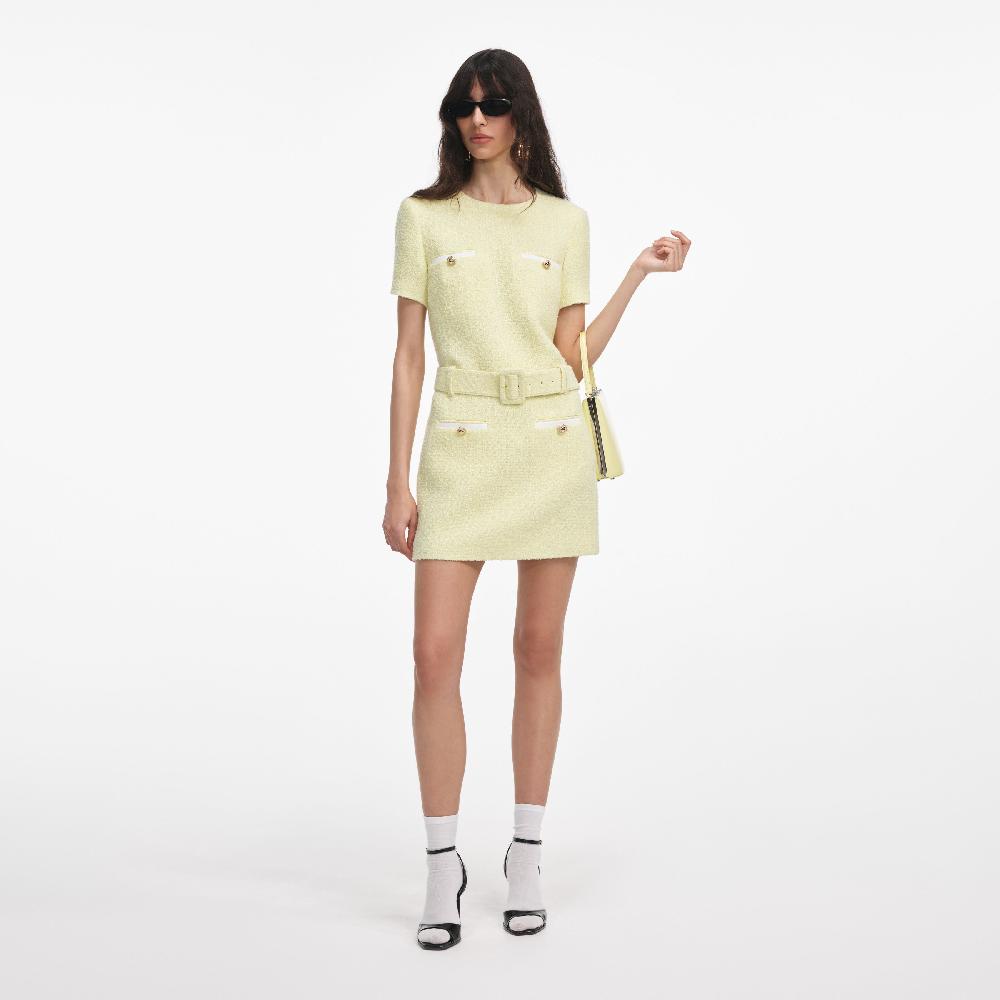Self Portrait Yellow Boucle Mini Dress CLOTHING