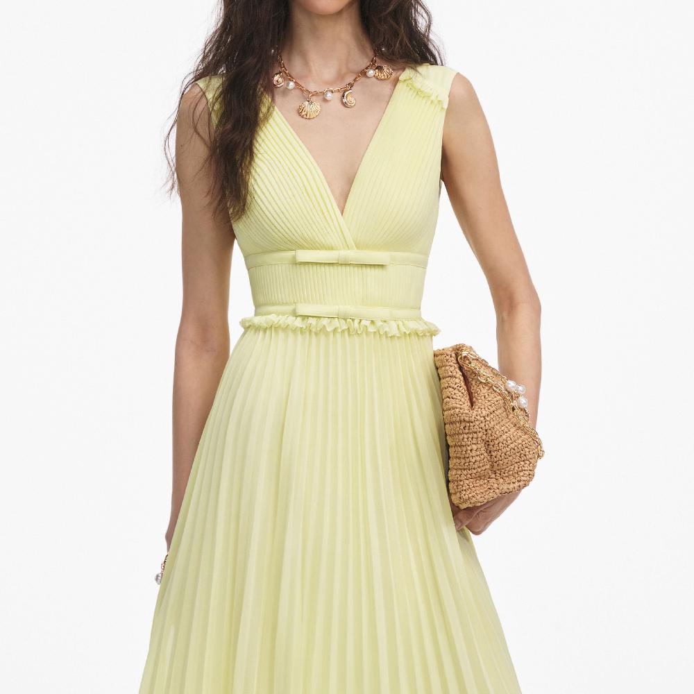 Self Portrait Yellow Chiffon Midi Dress CLOTHING