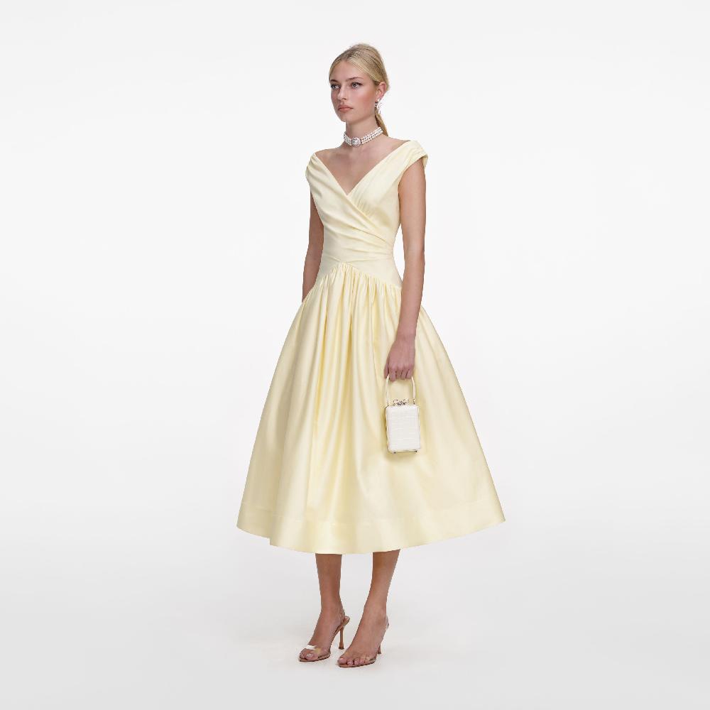 Self Portrait Yellow Cotton Midi Dress CLOTHING