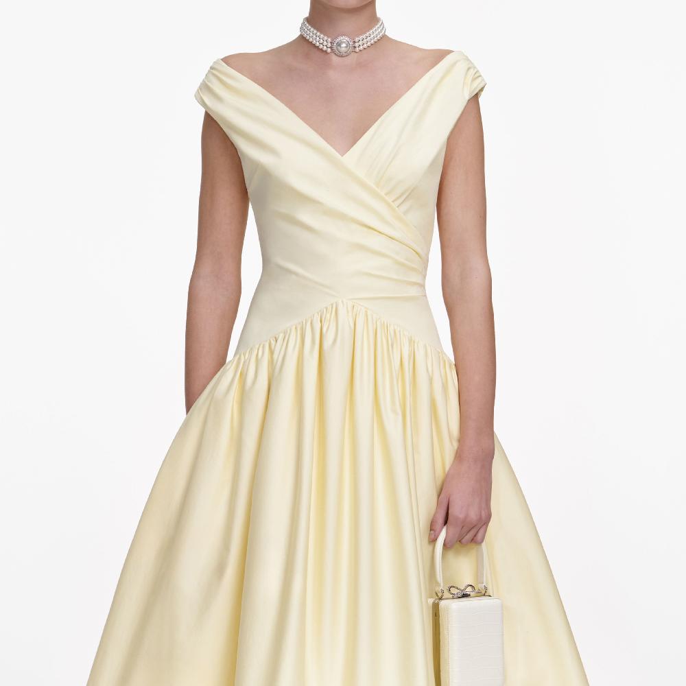 Self Portrait Yellow Cotton Midi Dress CLOTHING