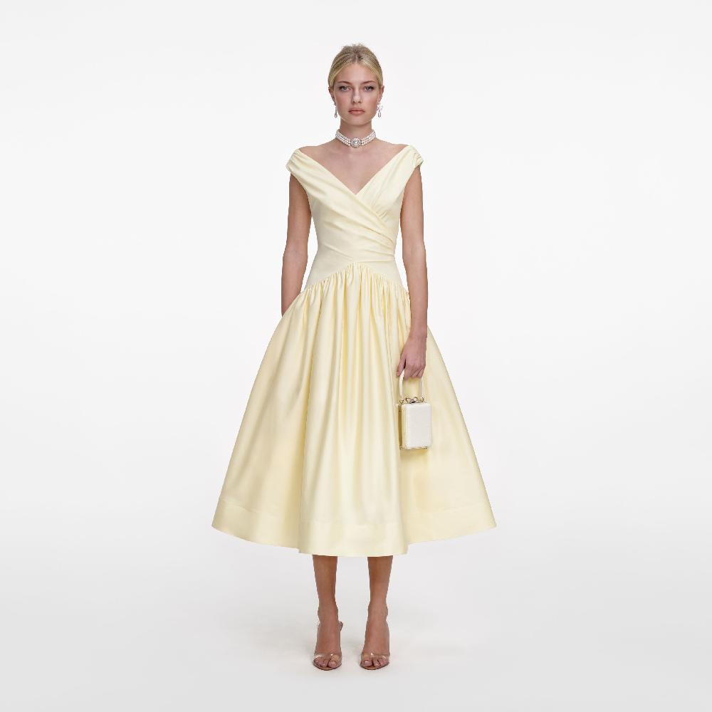 self portrait Yellow Cotton Midi Dress CLOTHING