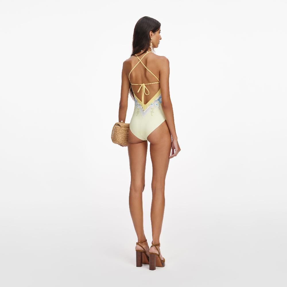 Self Portrait Yellow Floral Swimsuit CLOTHING