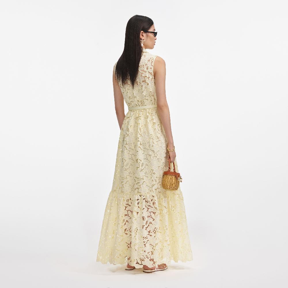 Self Portrait Yellow Lace Maxi Dress CLOTHING