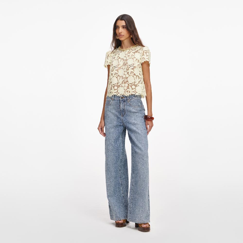 Self Portrait Yellow Lace Top CLOTHING