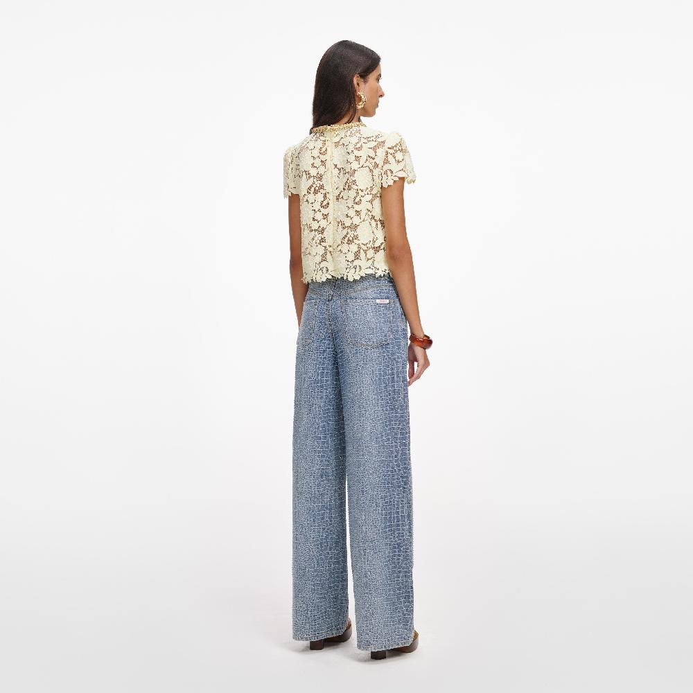 Self Portrait Yellow Lace Top CLOTHING