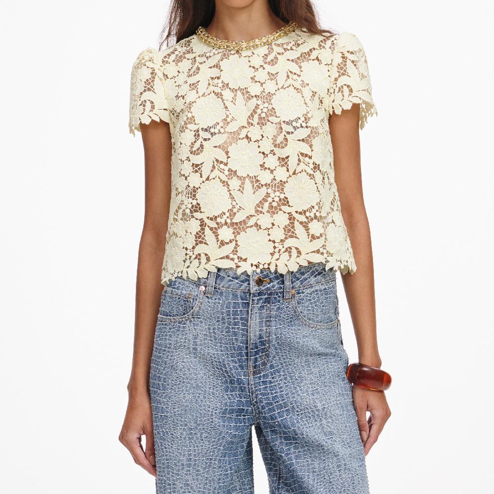 Self Portrait Yellow Lace Top CLOTHING