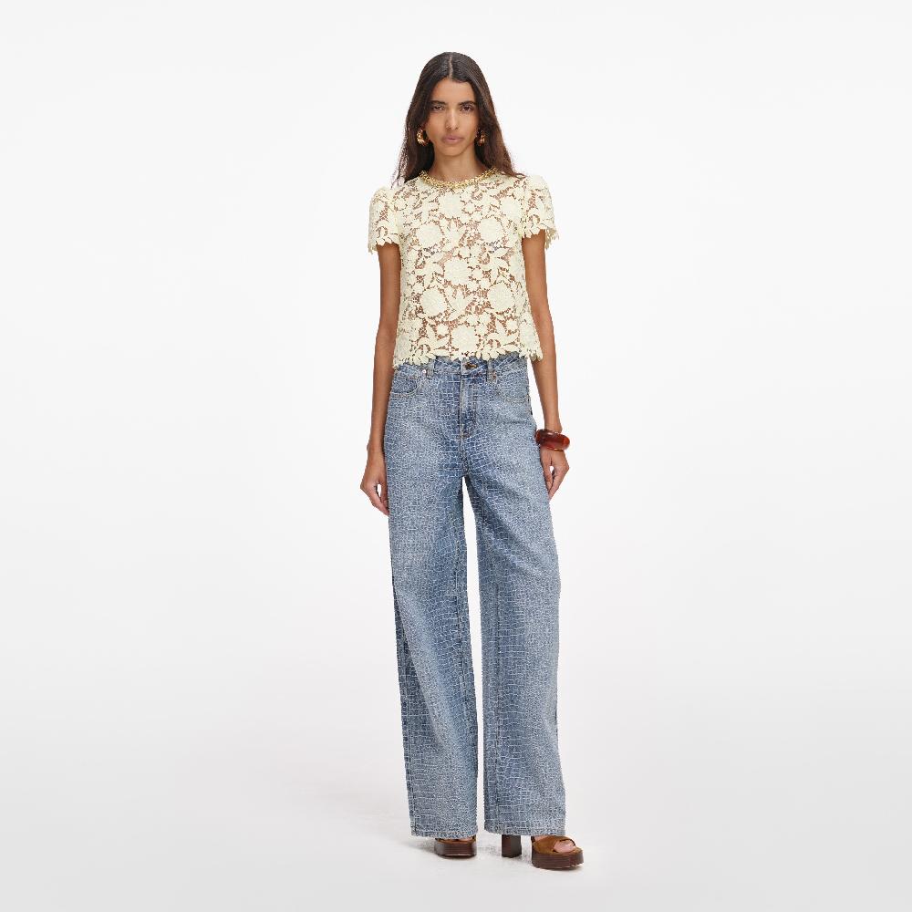 self portrait Yellow Lace Top CLOTHING