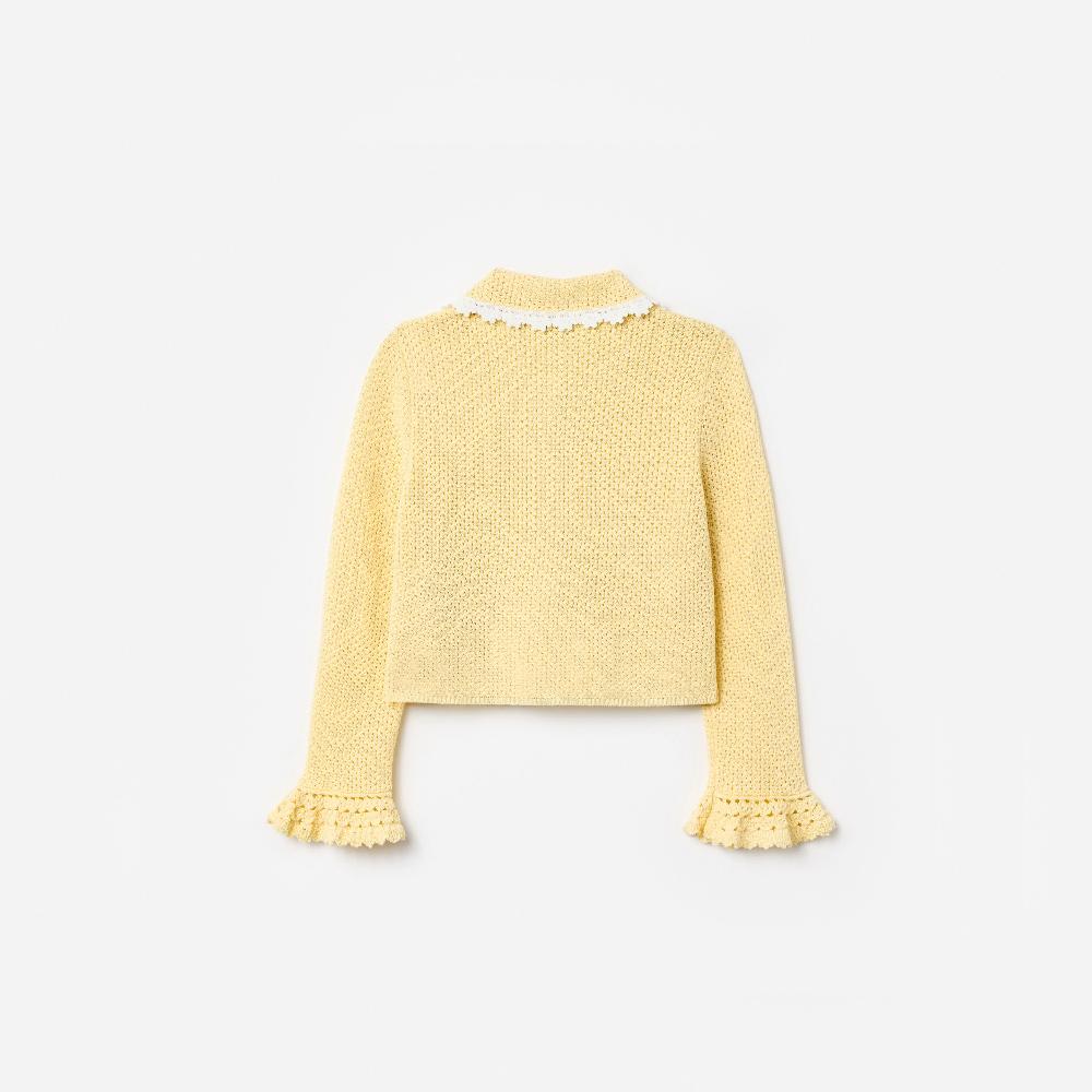 Self Portrait Yellow Pointelle Frill Cardigan KIDS