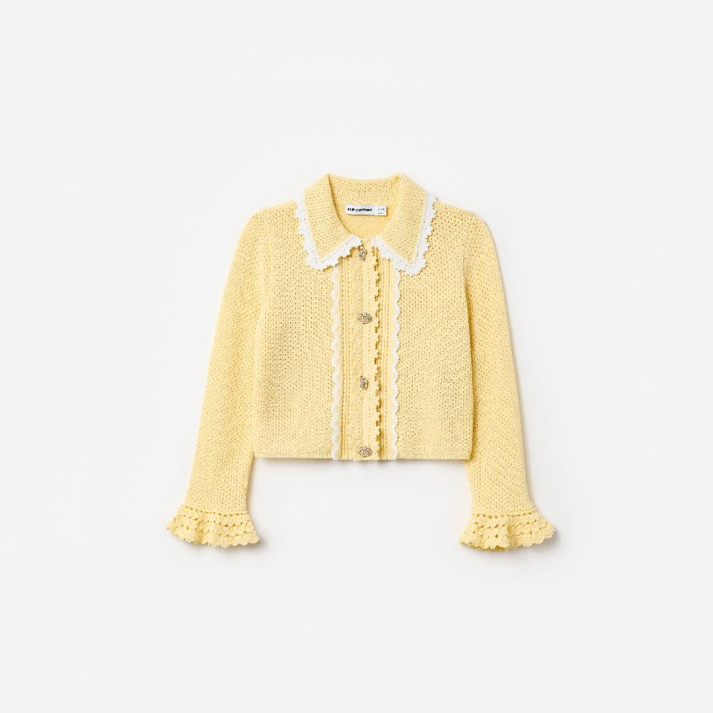 self portrait Yellow Pointelle Frill Cardigan KIDS