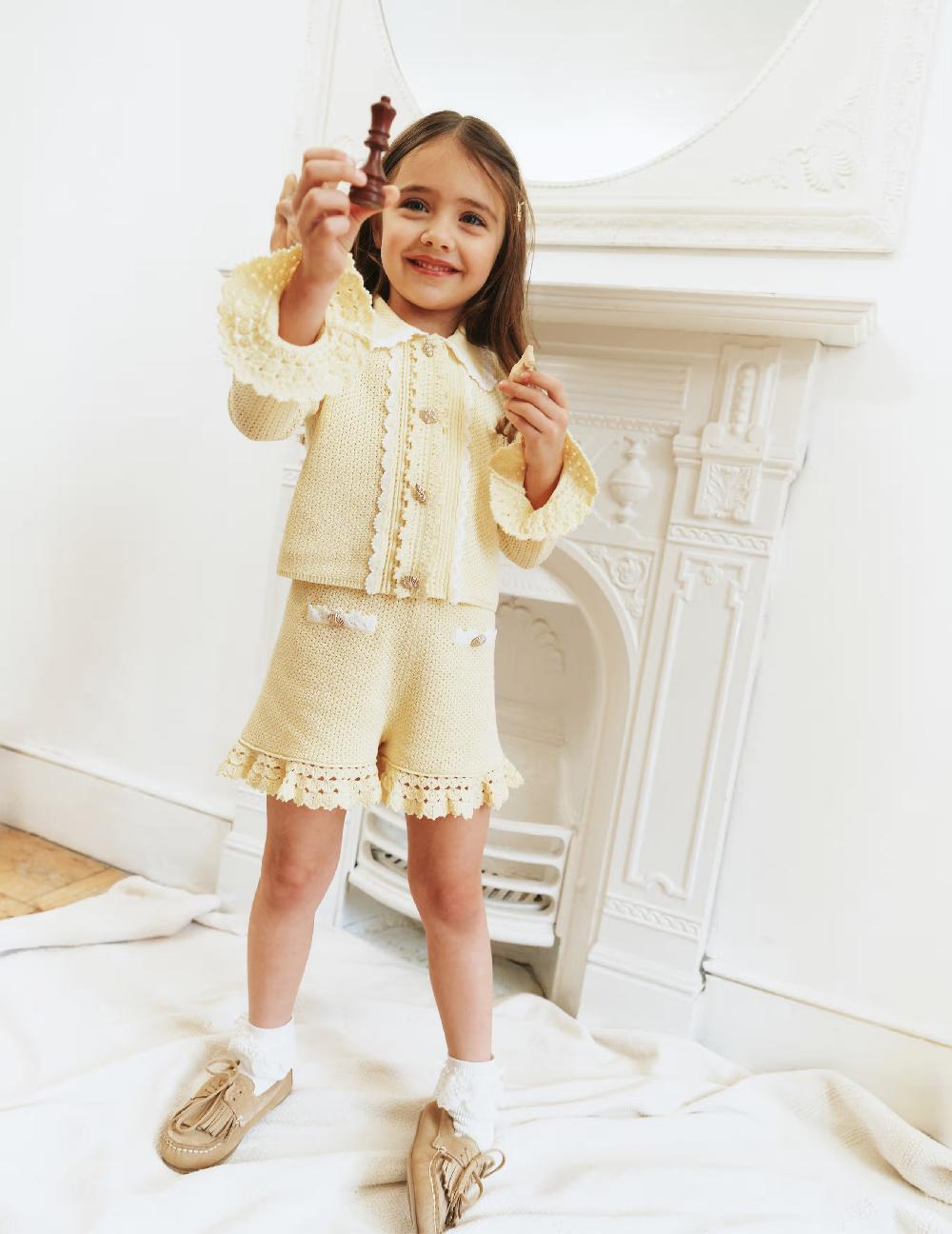 Self Portrait Yellow Pointelle Knit Shorts KIDS