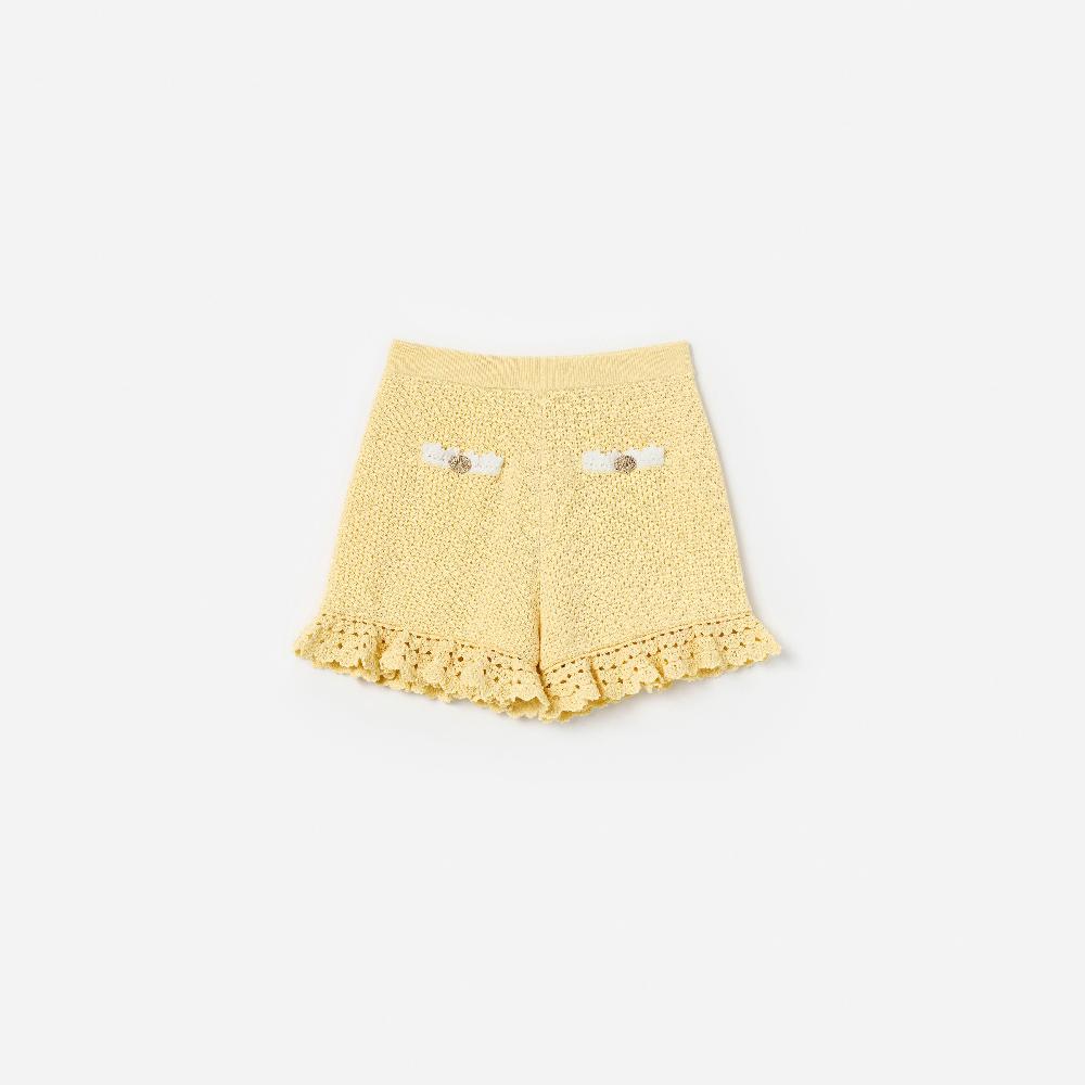 self portrait Yellow Pointelle Knit Shorts KIDS