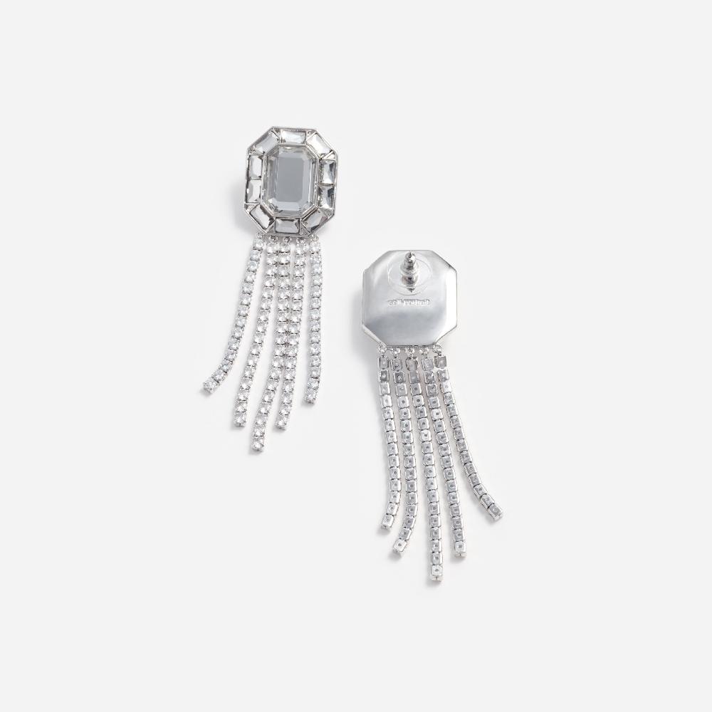 Self Portrait Silver Crystal Droplet Earrings JEWELLERY