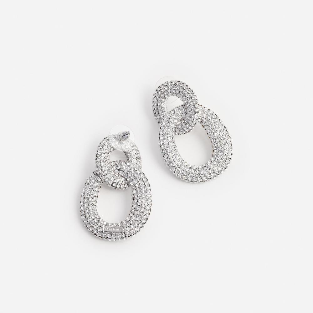 Self Portrait Silver Crystal Link Earrings JEWELLERY