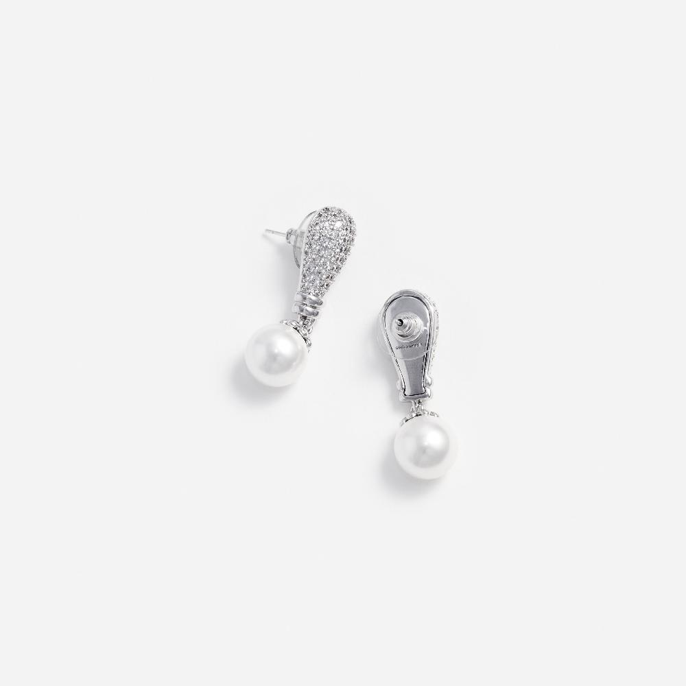 Self Portrait Silver Crystal Pearl Drop Earrings JEWELLERY