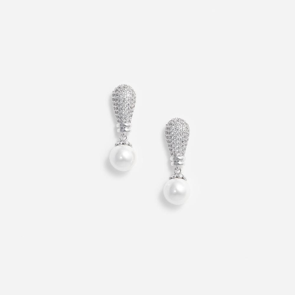 self portrait Silver Crystal Pearl Drop Earrings JEWELLERY