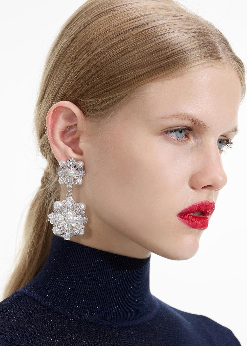 Self Portrait Silver Encrusted Tiered Earrings JEWELLERY