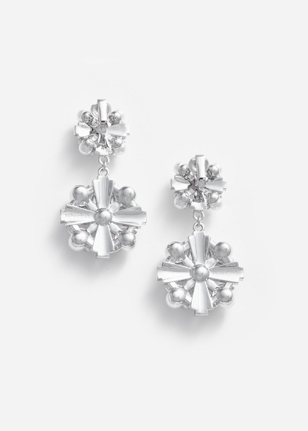 Self Portrait Silver Encrusted Tiered Earrings JEWELLERY