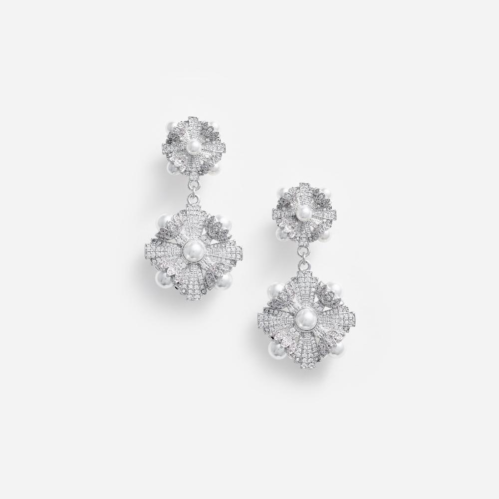 self portrait Silver Encrusted Tiered Earrings JEWELLERY