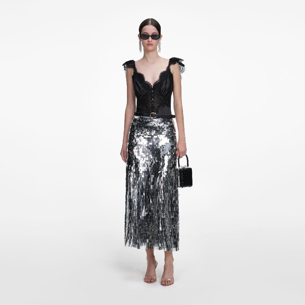 self portrait Silver Gradient Sequin Midi Skirt CLOTHING