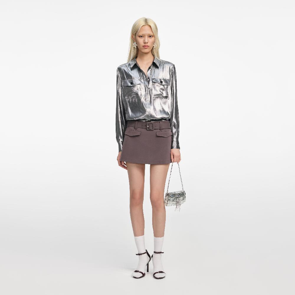 self portrait Silver Metallic Crinkle Shirt CLOTHING