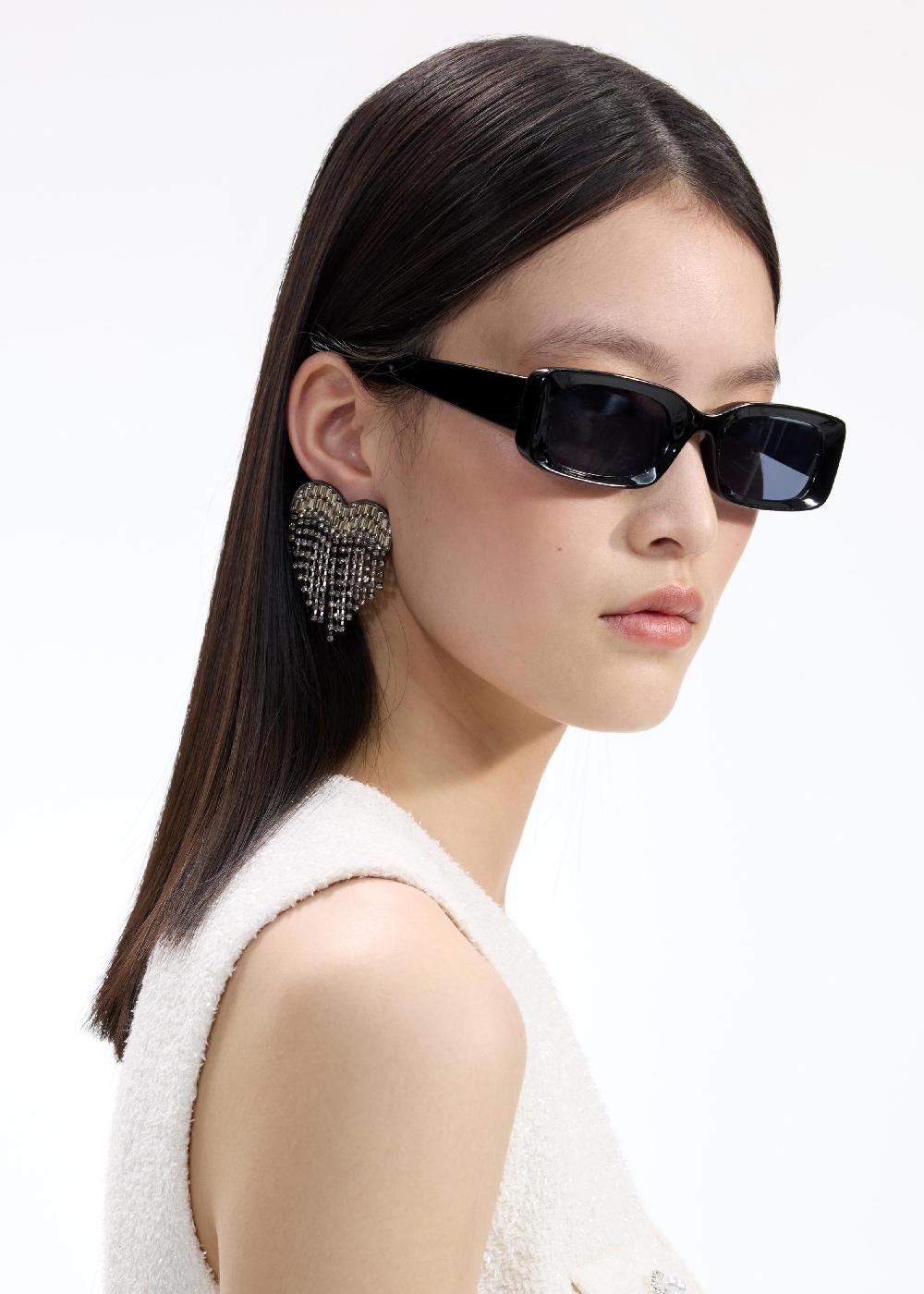 Self Portrait Smoke Crystal Heart Earrings JEWELLERY