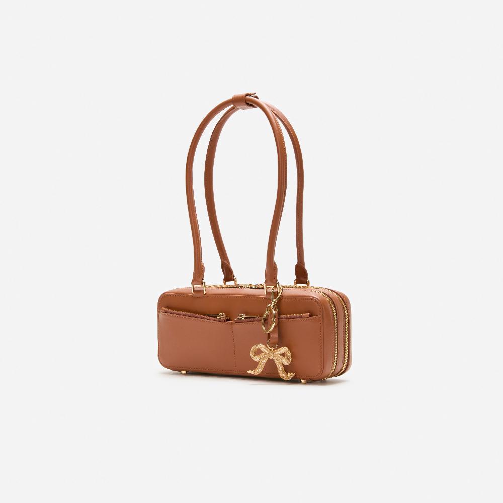 Self Portrait Tan Leather Shoulder Bag With Charm BAGS