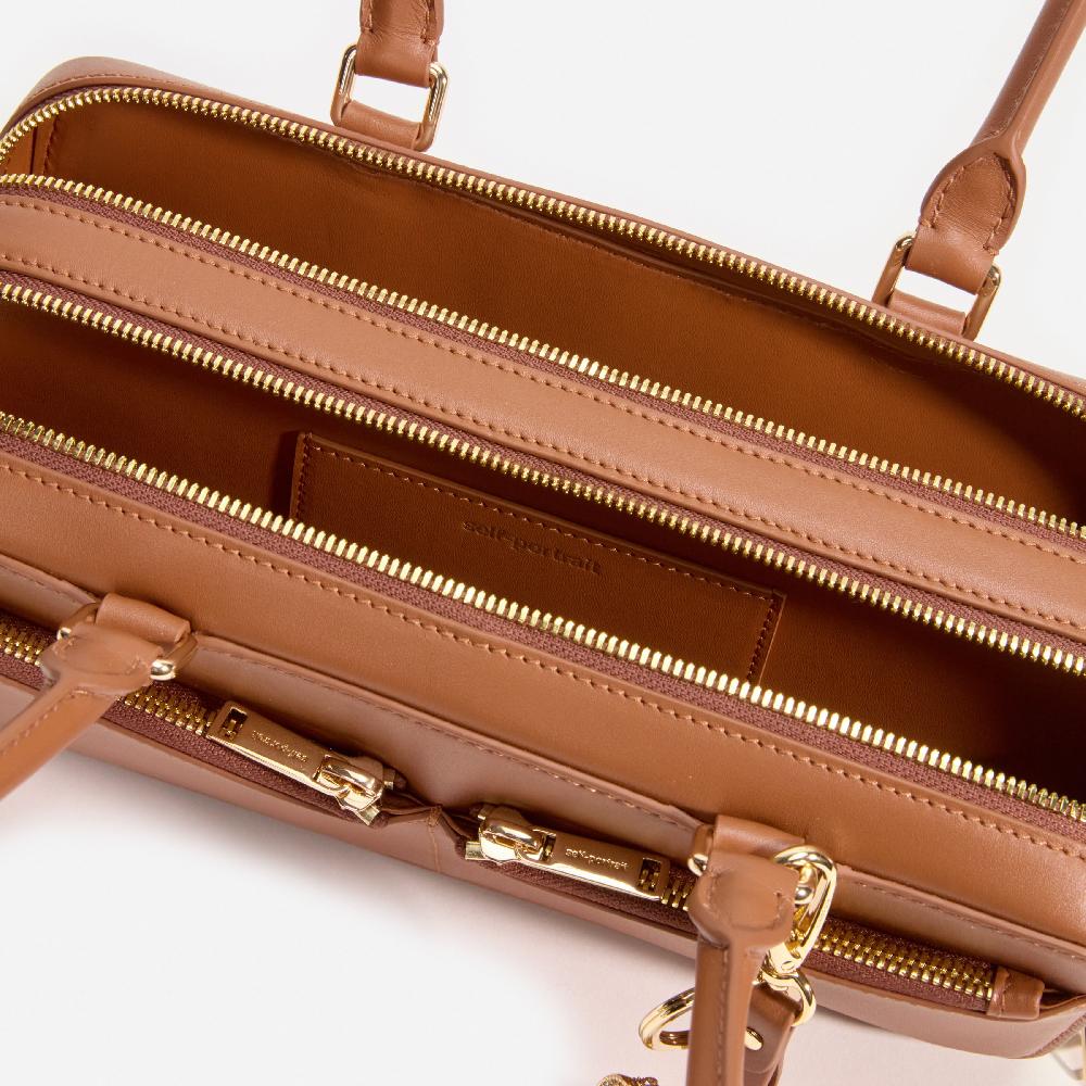 Self Portrait Tan Leather Shoulder Bag With Charm BAGS