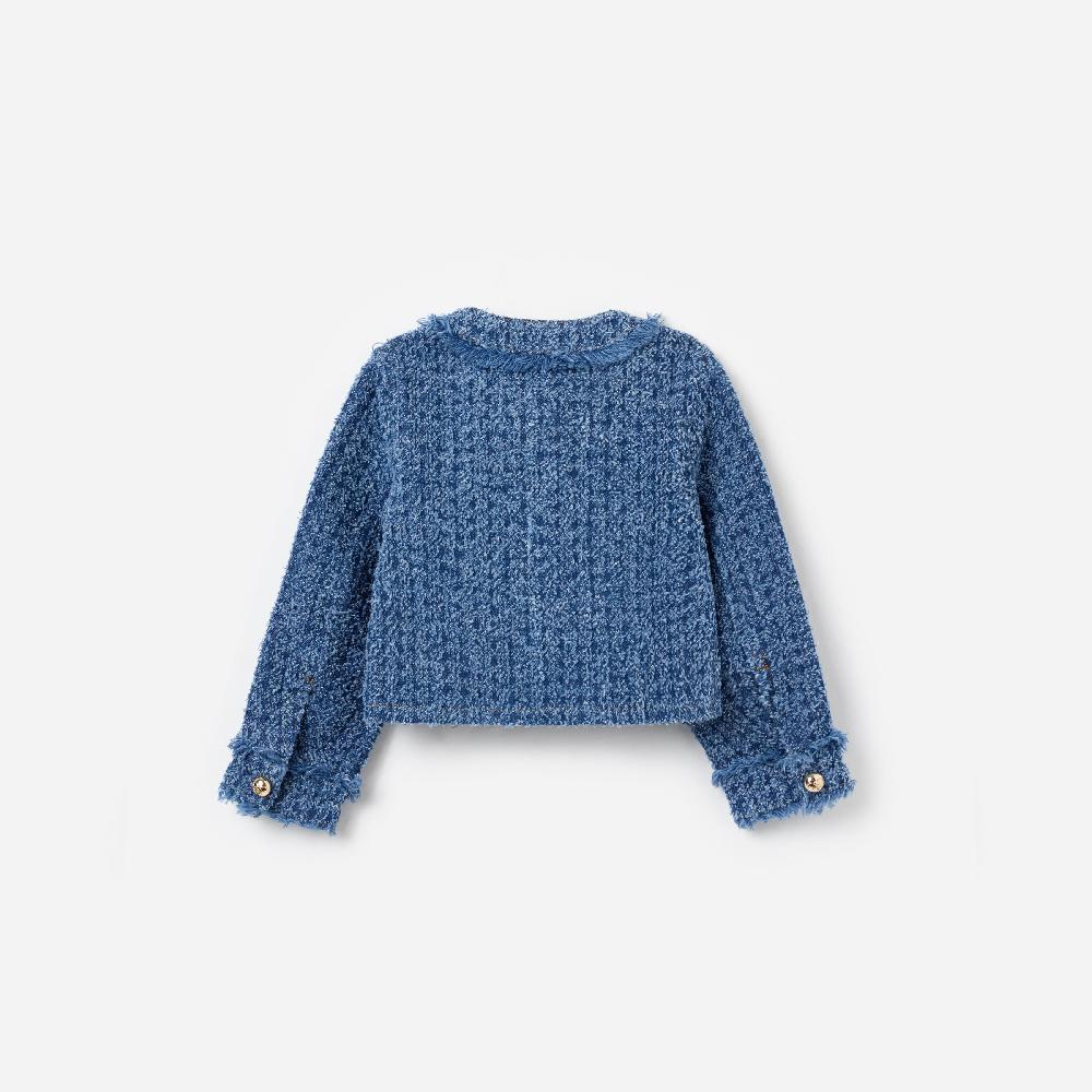 Self Portrait Textured Denim Heart Trim Jacket KIDS