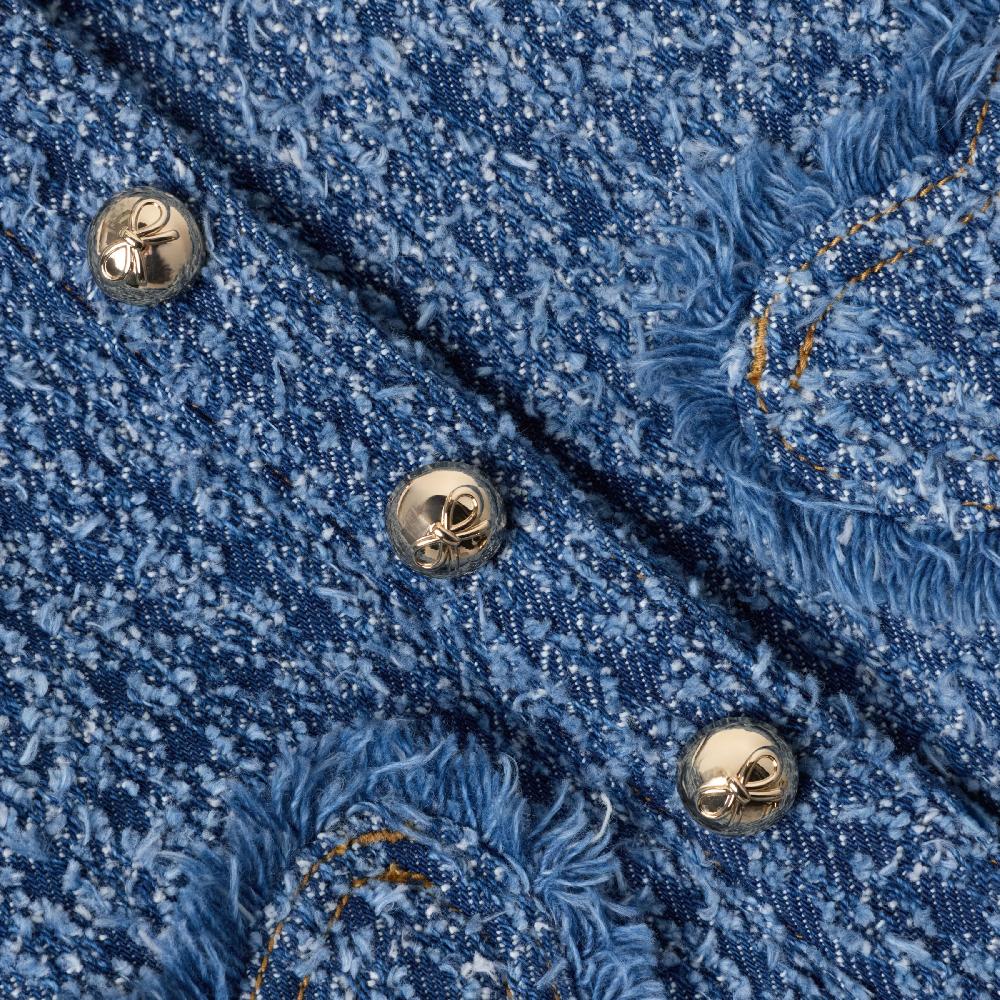 Self Portrait Textured Denim Heart Trim Jacket KIDS